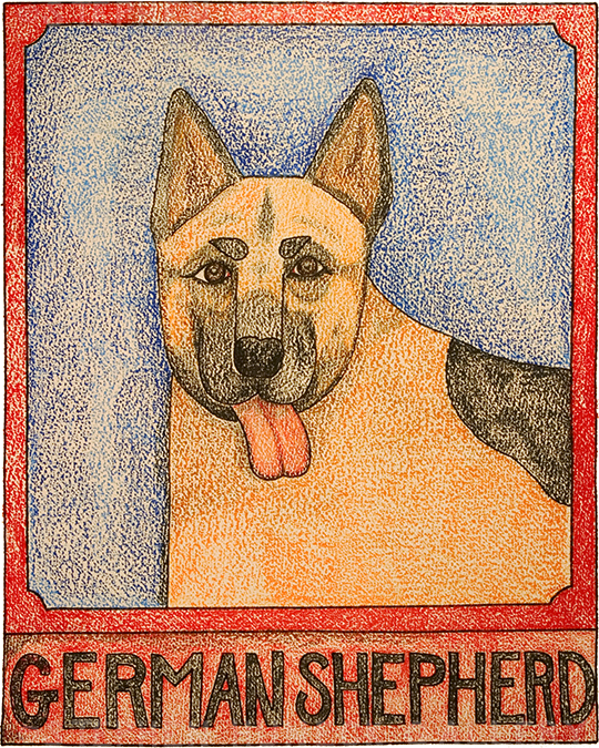 German Shepherd Crayon Giclee Print | Dog Mountain, VT - Stephen Huneck